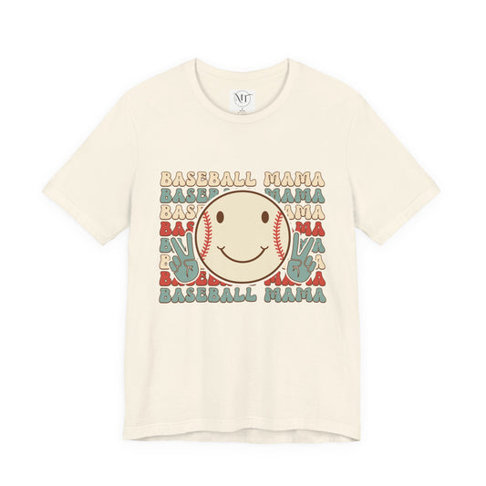 Baseball Mama Tee — Retro Smiley Baseball Mom Shirt