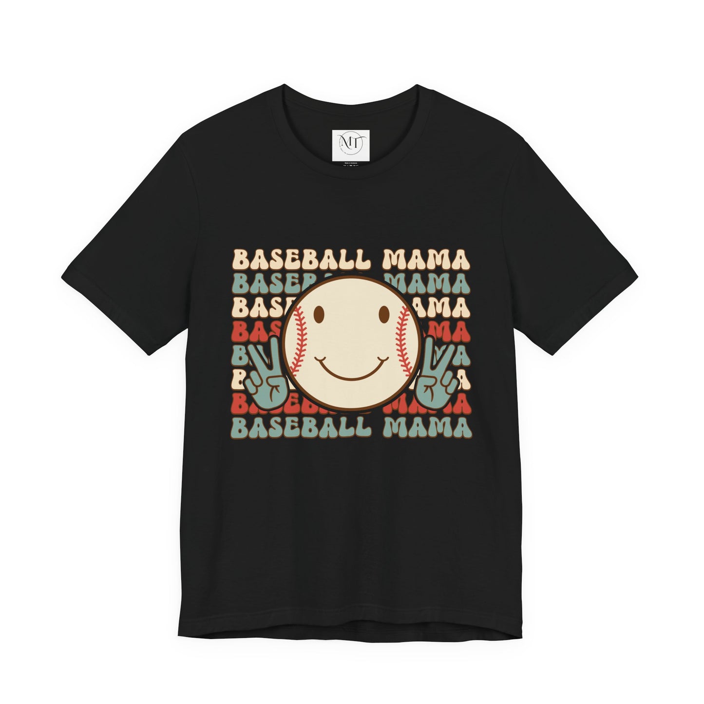 Baseball Mama Tee — Retro Smiley Baseball Mom Shirt