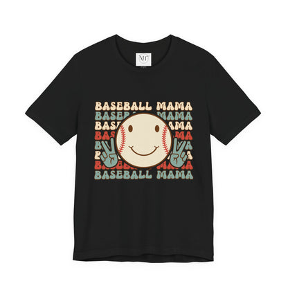 Baseball Mama Tee — Retro Smiley Baseball Mom Shirt