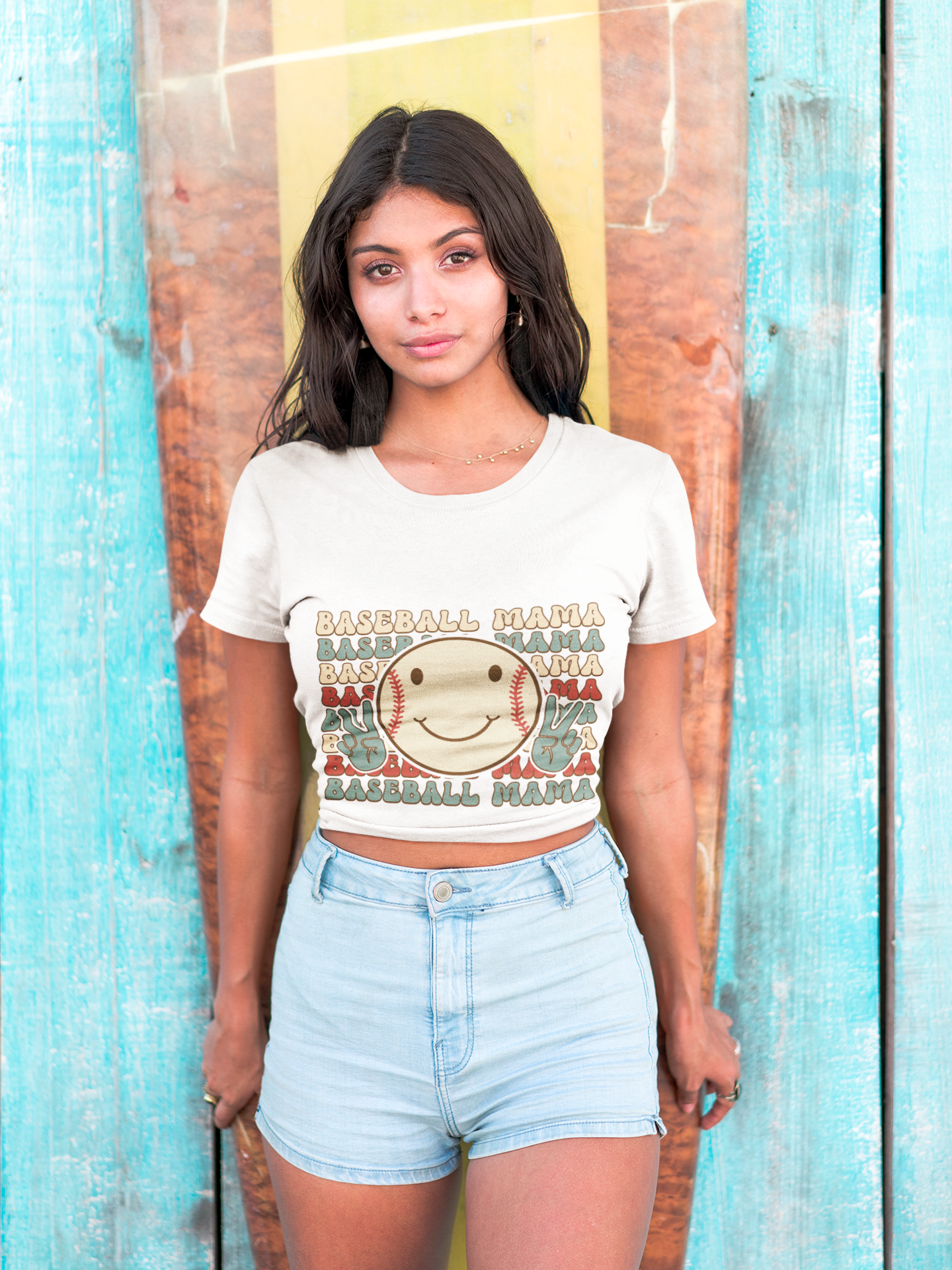 Baseball Mama Tee — Retro Smiley Baseball Mom Shirt
