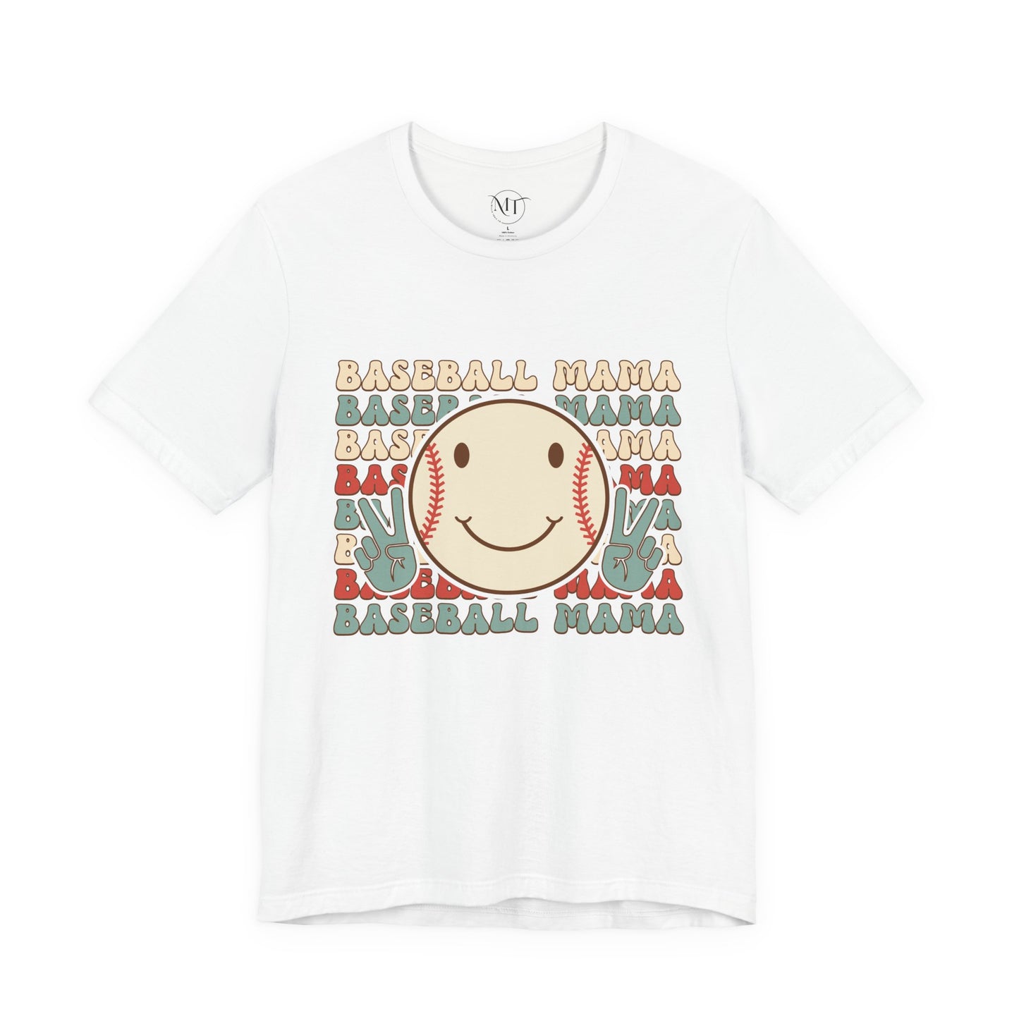 Baseball Mama Tee — Retro Smiley Baseball Mom Shirt